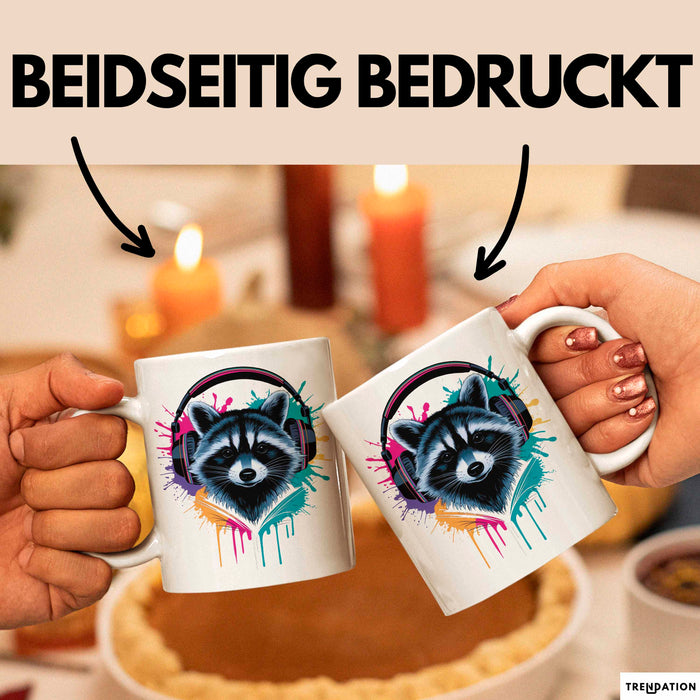 Waschbär Tierliebhaber Musik Kopfhörer Tasse Geschenk Lustige Geschenkidee Spruch Weiß Trendation