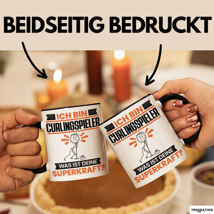 Curlingspieler Tasse Geschenk für Curlingspieler Geburtstag Lustiger Spruch Kaffee-Becher Was Ist Deine Superkraft Schwarz Trendation