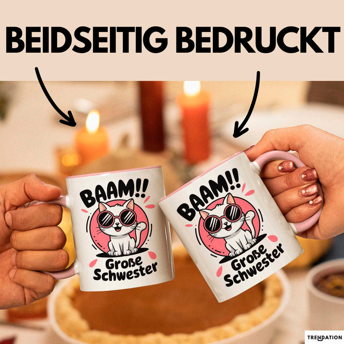 Big Sister Ältere Geschwister Schwestern Katze Tasse Becher Geschenk Lustige Geschenkidee Spruch Big Sister Rosa Trendation