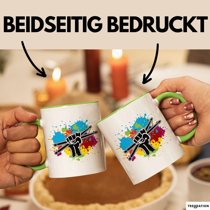 Schlagzeug-Spieler Geschenk Drummer Tasse Geschenkidee Spruch Bunte Farben Schlagzeuger Grün Trendation