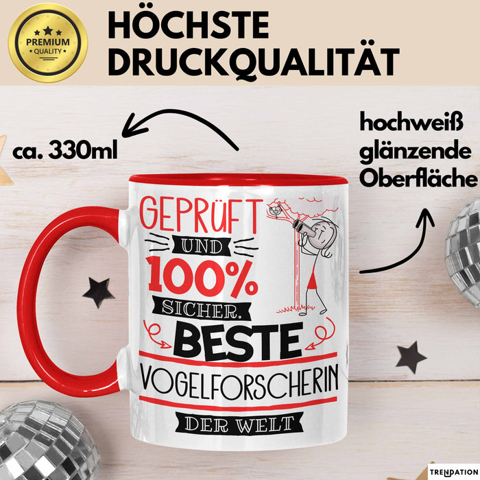 Beste Vogelforscherin Der Welt Tasse Geschenk für Eine Vogelforscherin Geprüft Und Sicher Geschenkidee Geburtstag Weihnachten Rot Trendation