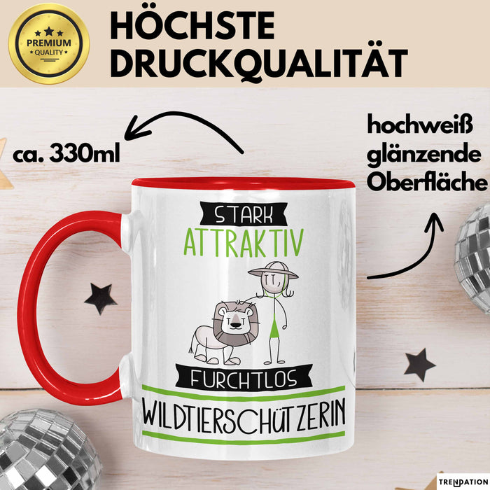 Wildtierschützerin Tasse Geschenk Becher Stark Attraktiv Furchtlos Wildtierschützerin Lustige Geschenkidee Rot Trendation