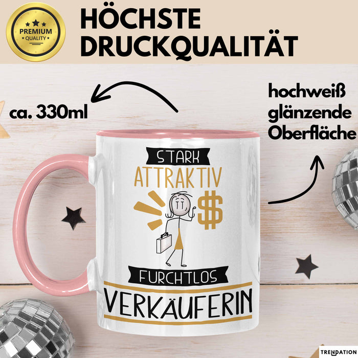 Verkäuferin Tasse Geschenk Becher Stark Attraktiv Furchtlos Verkäuferin Lustige Geschenkidee Rosa Trendation