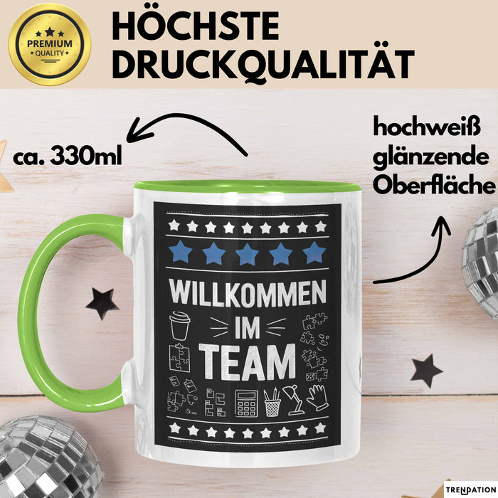 Office Arbeitskollege Tasse Geschenk Lustige Geschenkidee Spruch Willkommen Im Team Grün Trendation