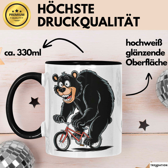 Bär Auf Fahrrad Tasse Geschenk Lustige Geschenkidee Spruch Schwarz Trendation