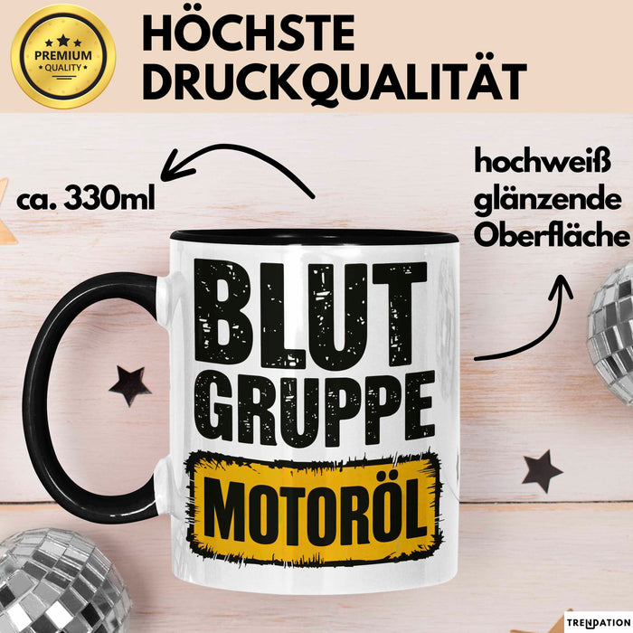 Auto Kfz Mechaniker Tasse Geschenk Lustige Geschenkidee Spruch Blutgruppe Motoröl Trendation