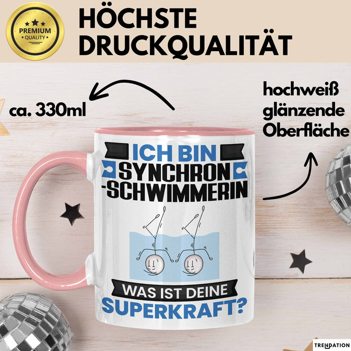 Synchronschwimmerin Tasse Geschenk für Synchronschwimmerin Geburtstag Lustiger Spruch Kaffee-Becher Was Ist Deine Superkraft Rosa Trendation
