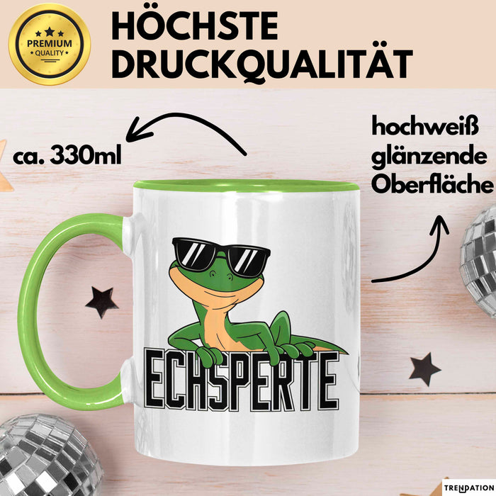 Reptil Leopardgecko Echse Tasse Geschenk Lustige Geschenkidee Spruch Echsperte Grün Trendation