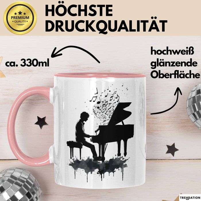 Klavier-Spieler Geschenk Tasse Grafik Piano Spielerin Geschenkidee Becher Rosa Trendation