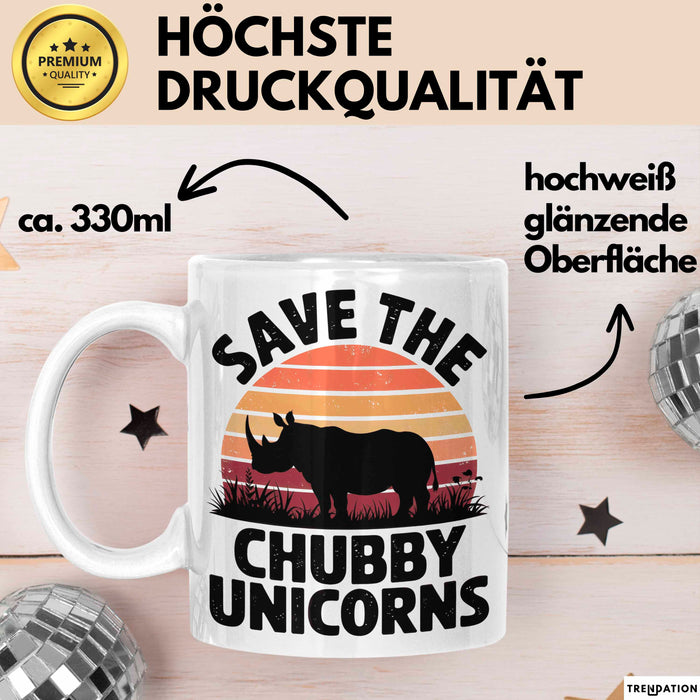 Nashorn Tasse Geschenk Lustige Geschenkidee Spruch Rettet Die Moppeligen Einhörner Weiß Trendation