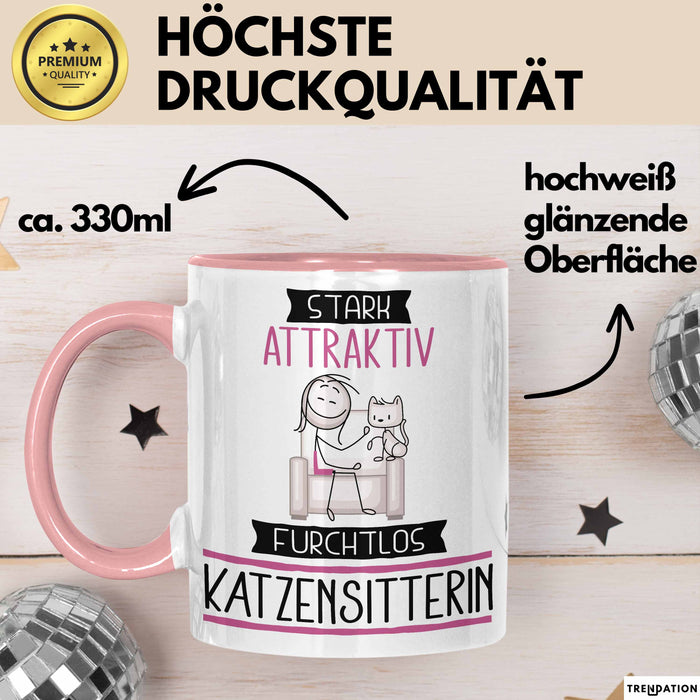 Katzensitterin Tasse Geschenk Becher Stark Attraktiv Furchtlos Katzensitterin Lustige Geschenkidee Rosa Trendation