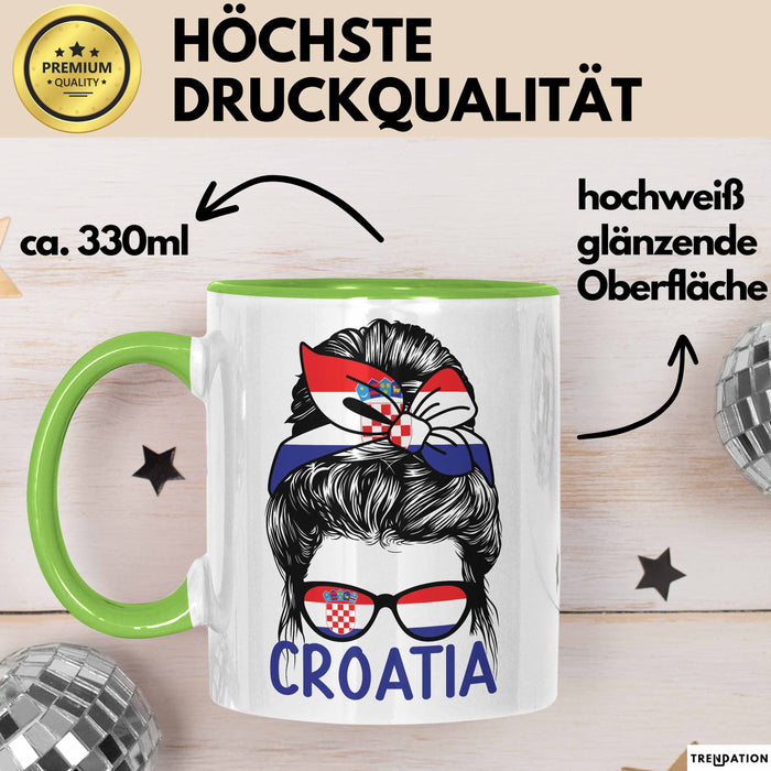 Croatia Tasse Geschenk Für Kroatische Frau Heimat Kroatien Kaffee-Becher Geschenkidee Grün Trendation