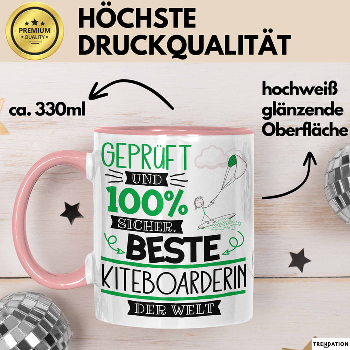 Beste Kiteboarderin Der Welt Tasse Geschenk für Eine Kiteboarderin Geprüft Und Sicher Geschenkidee Geburtstag Weihnachten Rosa Trendation