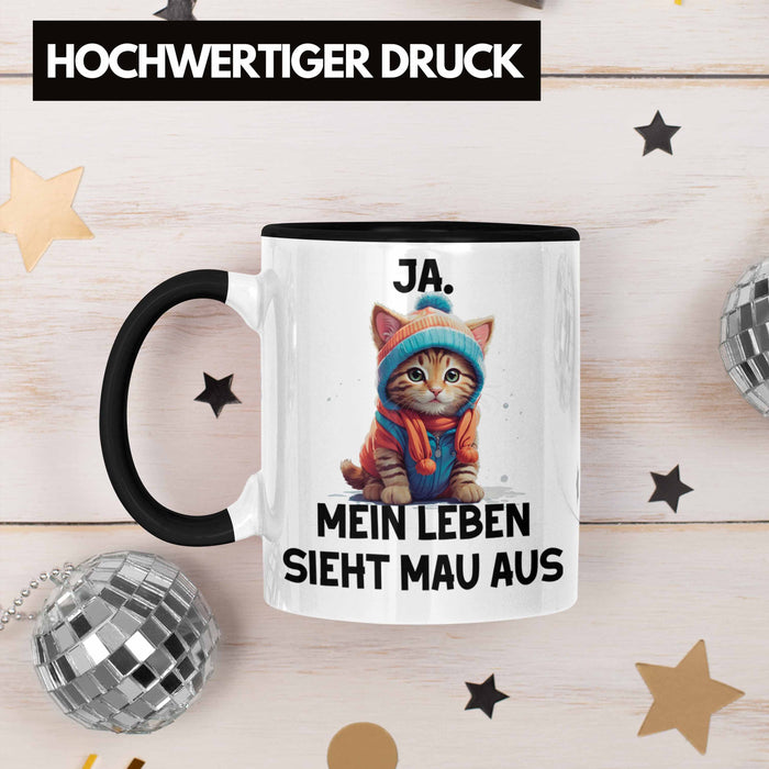Dank Meme Tasse Katzen Besitzer Wortspiel Ja Mein Leben Sieht Mau Aus Traurige Katze Geschenkidee Süße Katze Schwarz Trendation