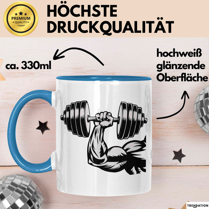 Bodybuilder Tasse Geschenkidee für Fitness Experten Blau Trendation