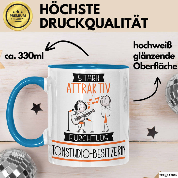 Tonstudio-Besitzerin Tasse Geschenk Becher Stark Attraktiv Furchtlos Tonstudio-Besitzerin Lustige Geschenkidee Blau Trendation