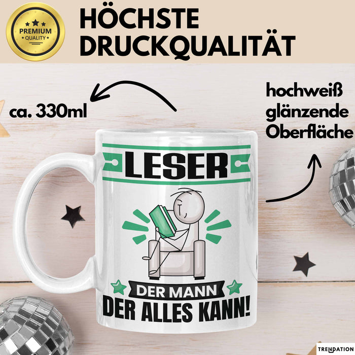 Leser Tasse Geschenk für Leser Der Mann Der Alles Kann Geschenkidee zum Geburtstag Weiß Trendation