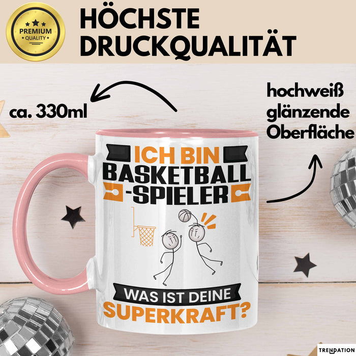 Basketballspieler Tasse Geschenk für Basketballspieler Geburtstag Lustiger Spruch Kaffee-Becher Was Ist Deine Superkraft Rosa Trendation