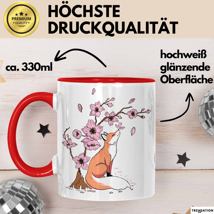 Fuchs Tasse Geschenk Fox Japanese Kirschblüte Blume Vintage Fuchs Kaffee-Becher Rot Trendation