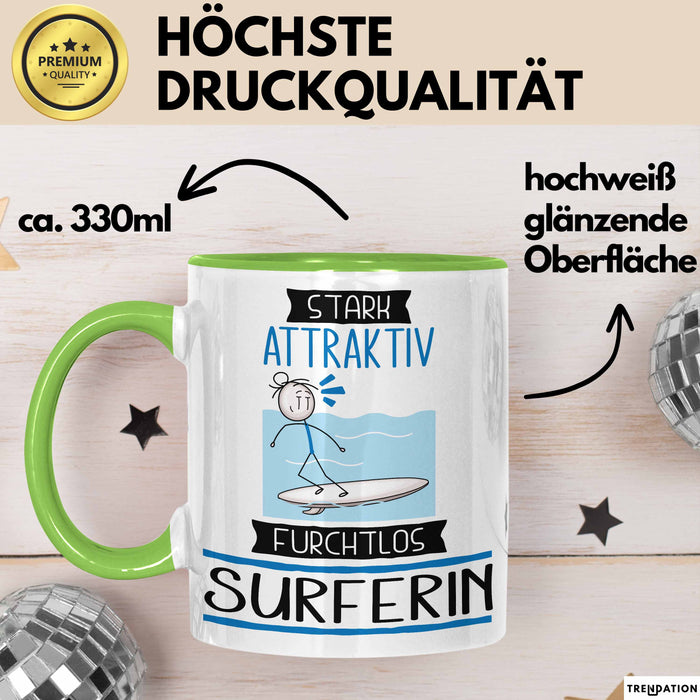 Surferin Tasse Geschenk Becher Stark Attraktiv Furchtlos Surferin Lustige Geschenkidee Grün Trendation