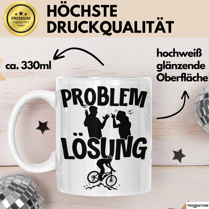 Mountainbike Tasse Geschenk für Mountainbiker Männer Geschenkidee Problem und Lösung Mountainbike Berge MTB Weiß Trendation