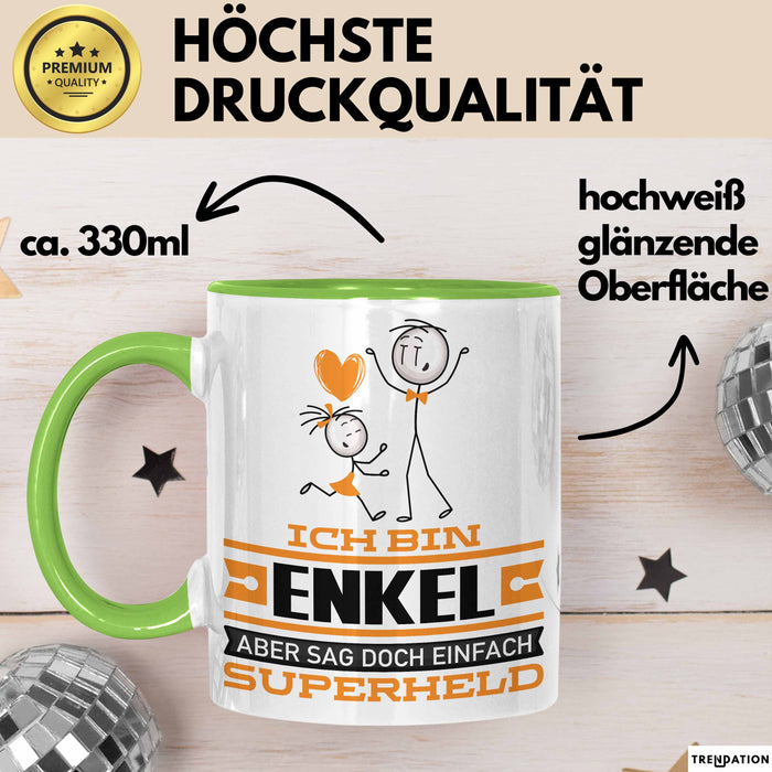 Enkel Geschenk Tasse Ich Bin Enkel Aber Sag Doch Einfach Superheld Lustige Geschenkdiee für Enkel Kaffee-Becher Grün Trendation