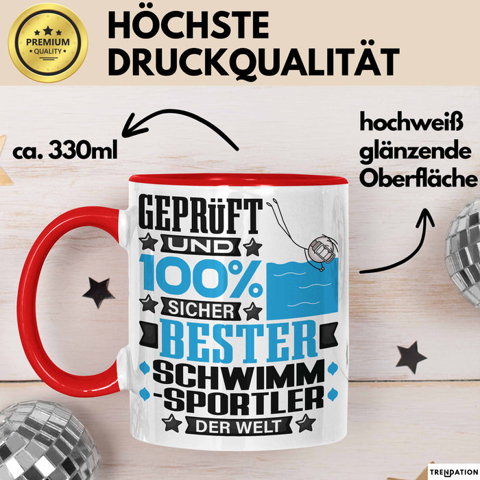 Schwimmsportler Geschenk Lustiger Spruch für Schwimmsportler Geschenkidee Bester Schwimmsportler Der Welt Rot Trendation