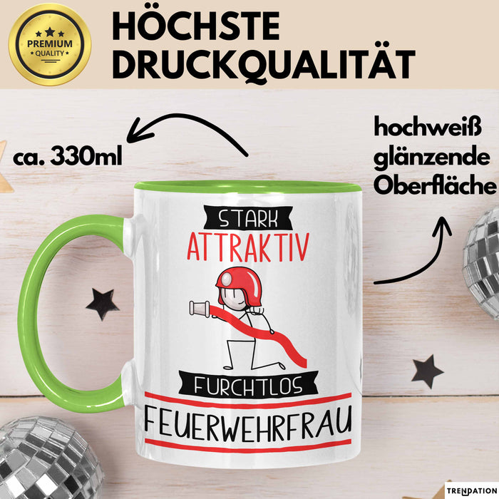 Feuerwehrfrau Tasse Geschenk Becher Stark Attraktiv Furchtlos Feuerwehrfrau Lustige Geschenkidee Grün Trendation