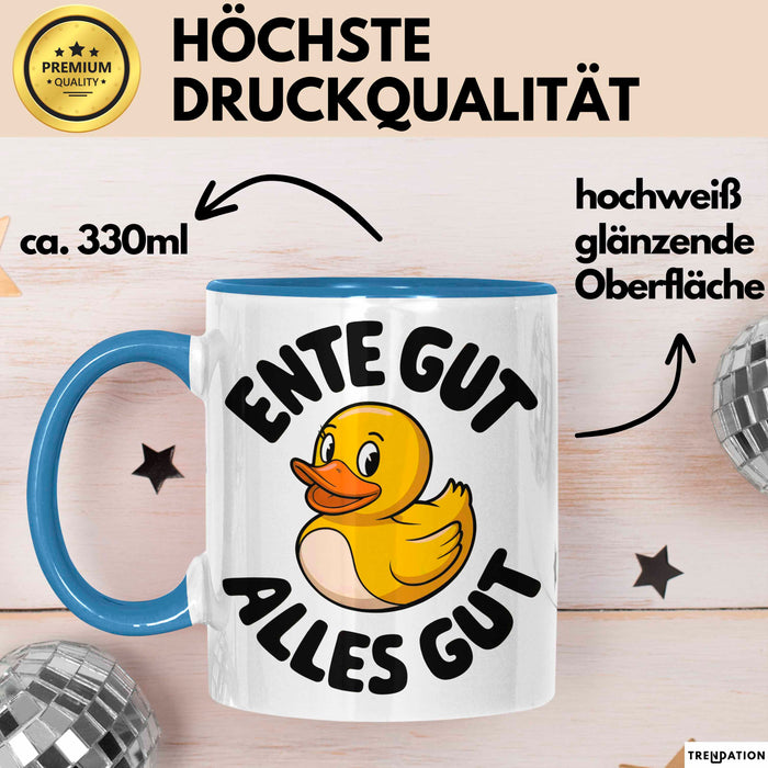 Gelbe Ente Tasse Geschenk Lustige Geschenkidee Spruch Ente gut alles gut Blau Trendation
