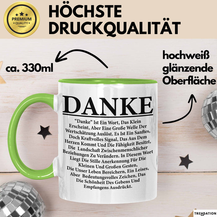 Danke Tasse Geschenk Lustige Geschenkidee Spruch Danke Grün Trendation