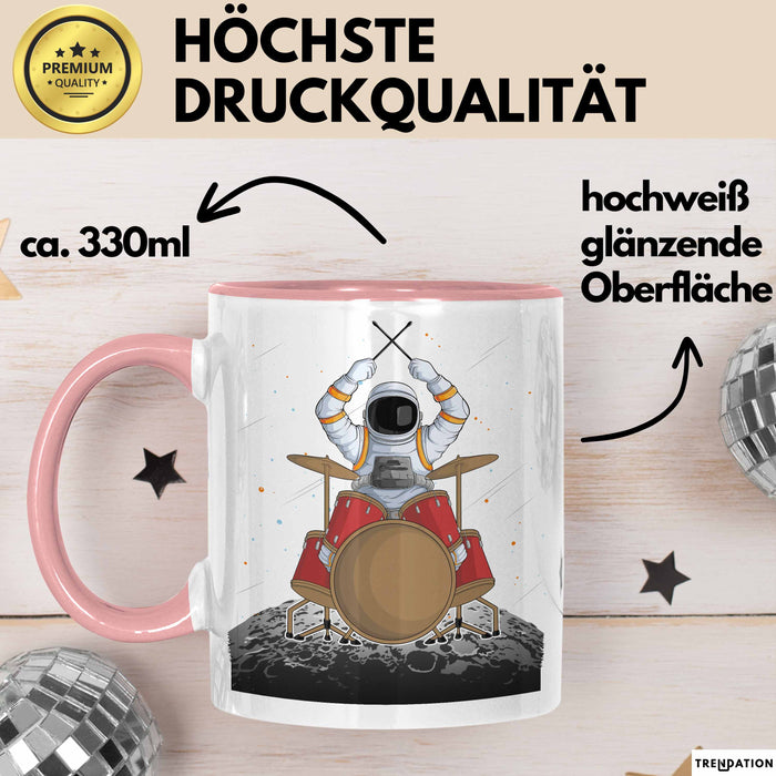 Drummer Schlagzeug-Spieler Geschenk Tasse Geschenkidee Kaffee-Becher Schlagzeuger Mond Grafik Rosa Trendation