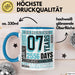 Tasse 07 Jahre Jubiläum Design mit Zeitangaben, Geschenkidee Blau Trendation