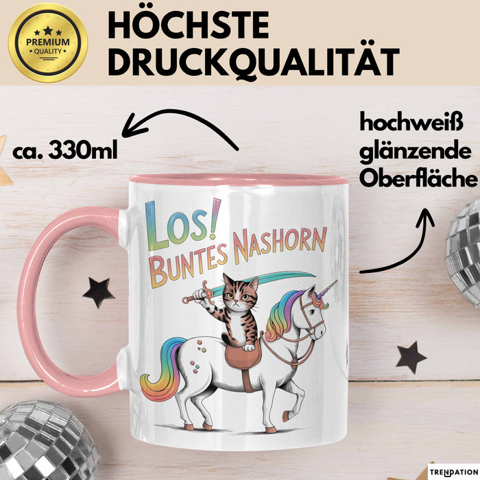 Sarkastische Katze Pferd Tasse Geschenk Buntes Nashorn Rosa Trendation