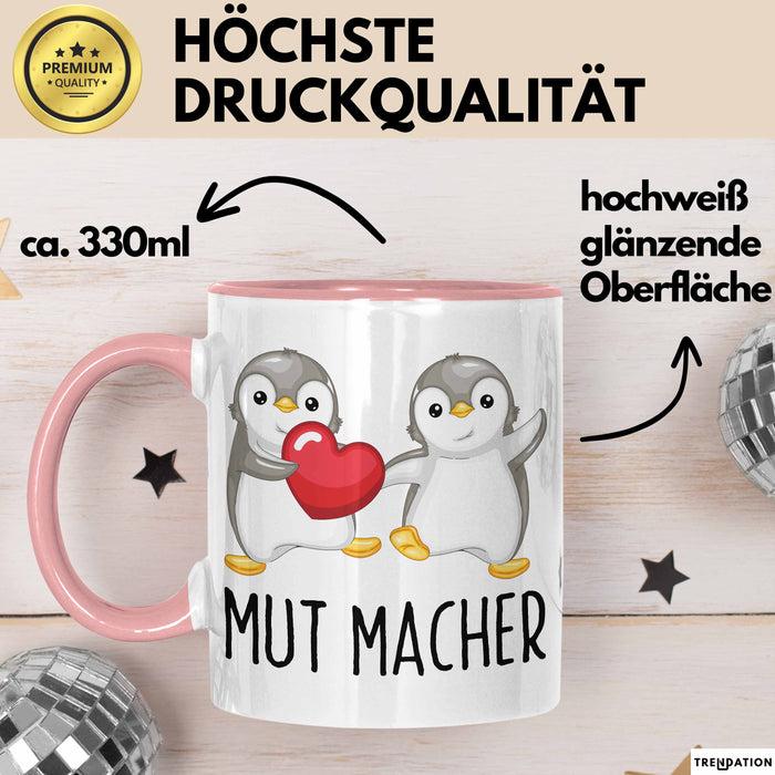 Lustige Tasse Geschenk Zwei Pinguine Mit Herz Witziger Becher Mut Rosa Trendation