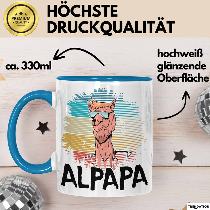 Vater Papa Tasse Gschenk Alpaka Llama Alpapa Geschenkidee Spruch für Vater zum Vatertag Blau Trendation