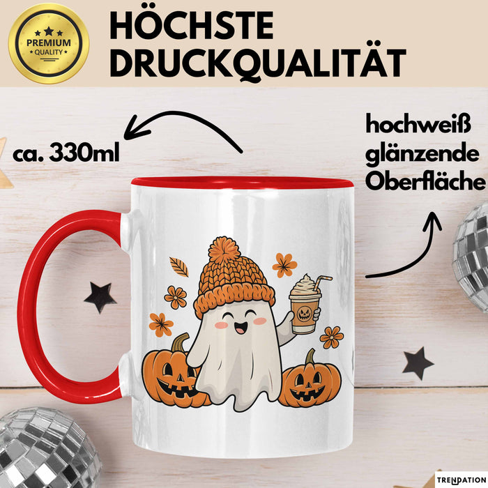 Halloween Tasse Geschenk Kürbis Geschenkidee Oktober Kaffee-Becher Rot Trendation