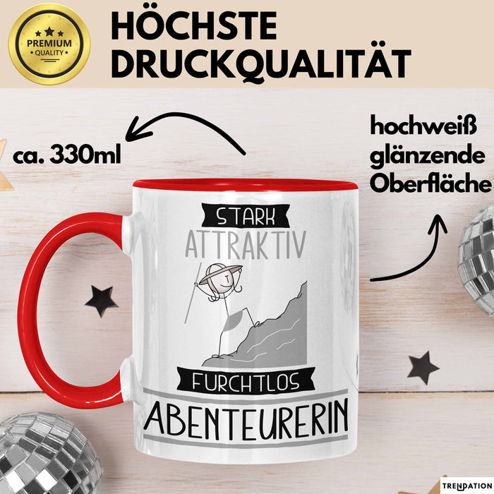 Abenteurerin Tasse Geschenk Becher Stark Attraktiv Furchtlos Abenteurerin Lustige Geschenkidee Rot Trendation