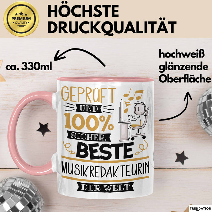 Beste Musikredakteurin Der Welt Tasse Geschenk für Eine Musikredakteurin Geprüft Und Sicher Geschenkidee Geburtstag Weihnachten Rosa Trendation