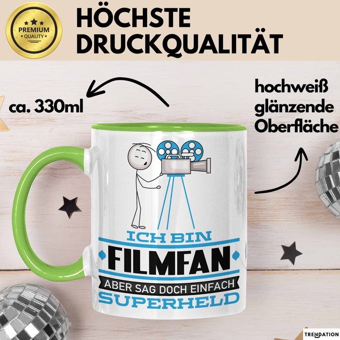 Filmfan Geschenk Tasse Ich Bin Filmfan Aber Sag Doch Einfach Superheld Lustige Geschenkdiee für Filmfan Kaffee-Becher Grün Trendation