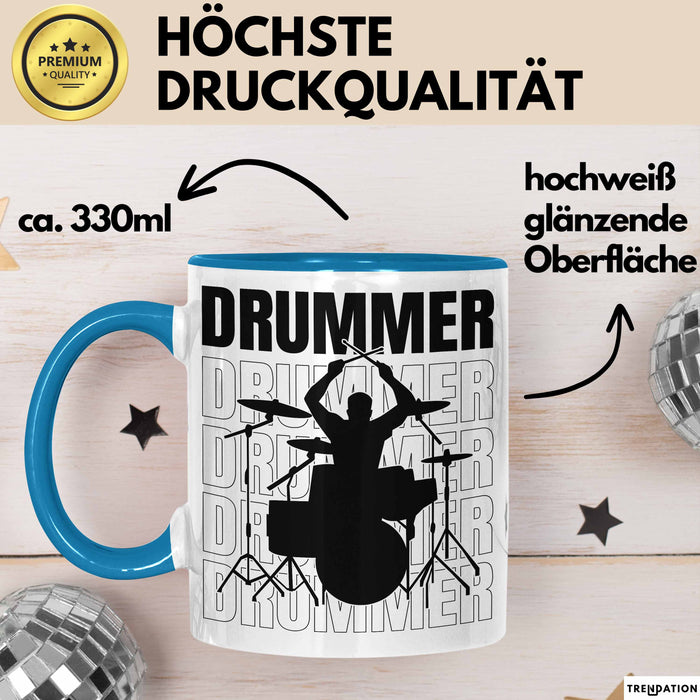 Drummer Schlagzeug-Spieler Geschenk Tasse Geschenkidee Kaffee-Becher Schlagzeuger Blau Trendation