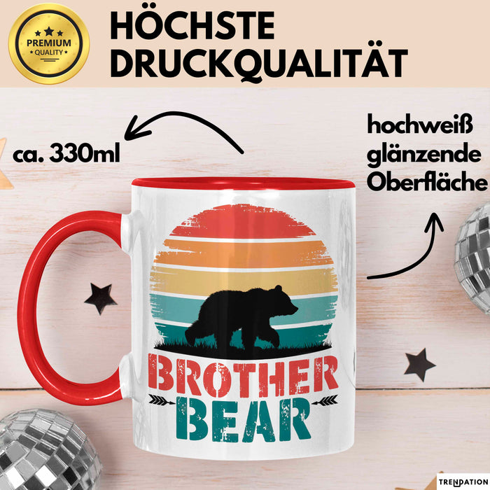 Retro Bruder Bär Tasse Geschenk Lustige Geschenkidee Spruch Rot Trendation