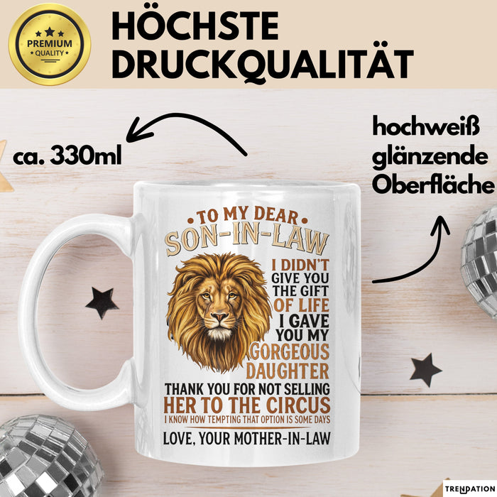 Schwiegersohn Tasse Geschenk To My Dear Son In Law Geschenkidee Schwiegermutter Weiß Trendation