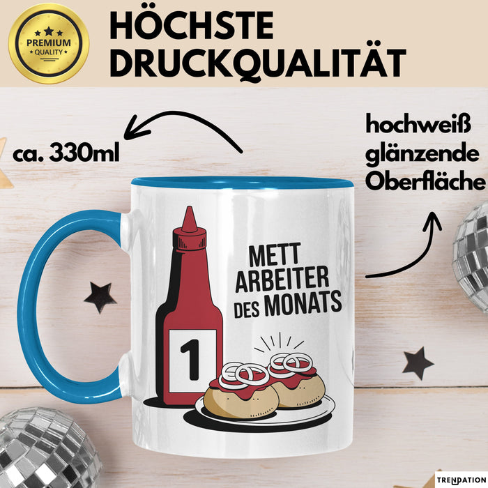 Metzger Tasse Geschenk Mett Arbeiter Des Monats Geschenkidee Lustig Beruf Blau Trendation