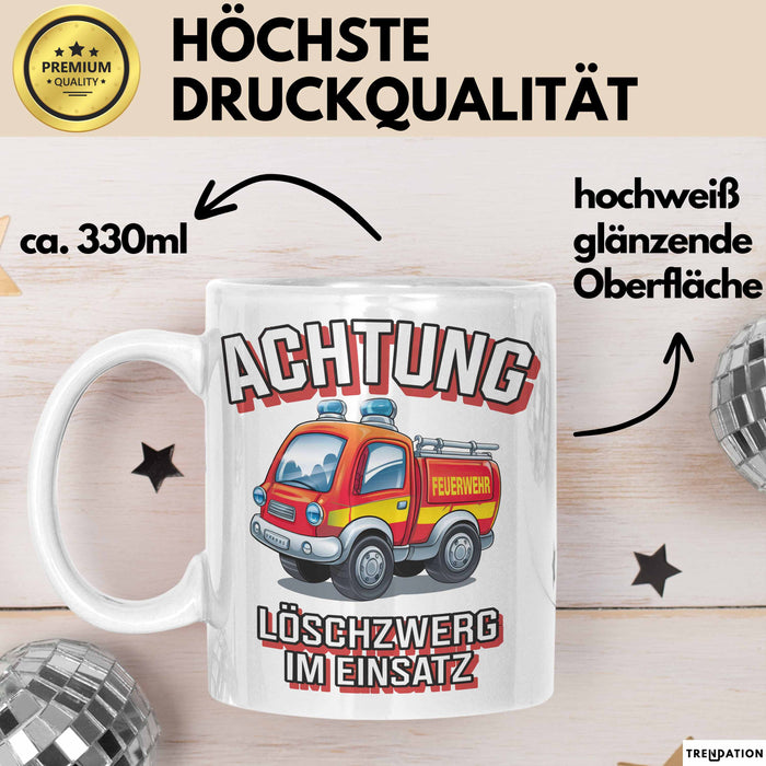 Feuerwehrmann Tasse Geschenk Feuerzwerg Im Einsatz Feuerwehr Weiß Trendation