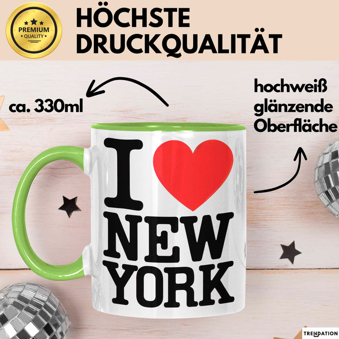 New York City USA Tasse Geschenk Lustige Geschenkidee Spruch Ich Liebe New York Grün Trendation