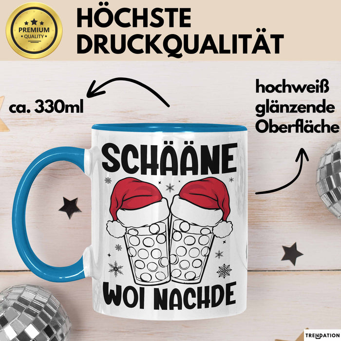 Weihnachten Tasse Geschenk Schääne Woi Nachde Kaffee-Becher Blau Trendation