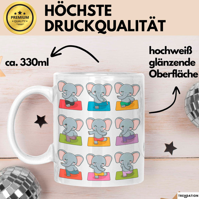 Elefant Tier Tasse Geschenk Lustige Geschenkidee Spruch Elefanten Yoga Weiß Trendation