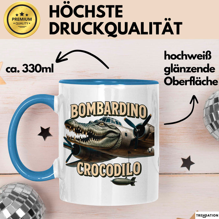 Bombardino Crocodilo Tasse Meme Italienisch Lustig Becher Blau Trendation