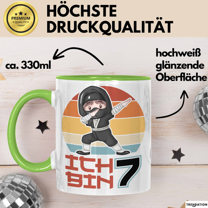 Kinder Tasse Geschenk Ich Bin 7 Ninja Junge Geburtstag Spruch Grün Trendation