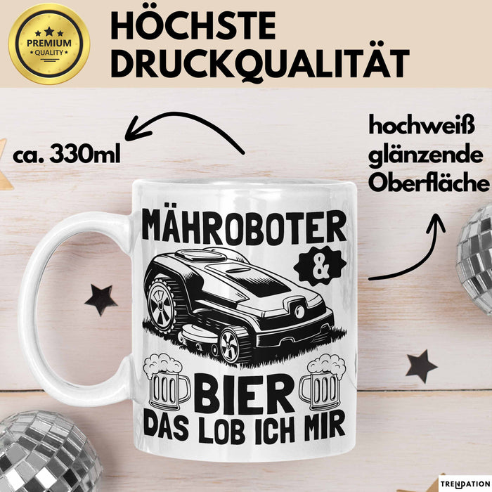 Mähroboter Tasse Geschenk Mähroboter Sprüche Becher Geschenkidee Lustig Weiß Trendation